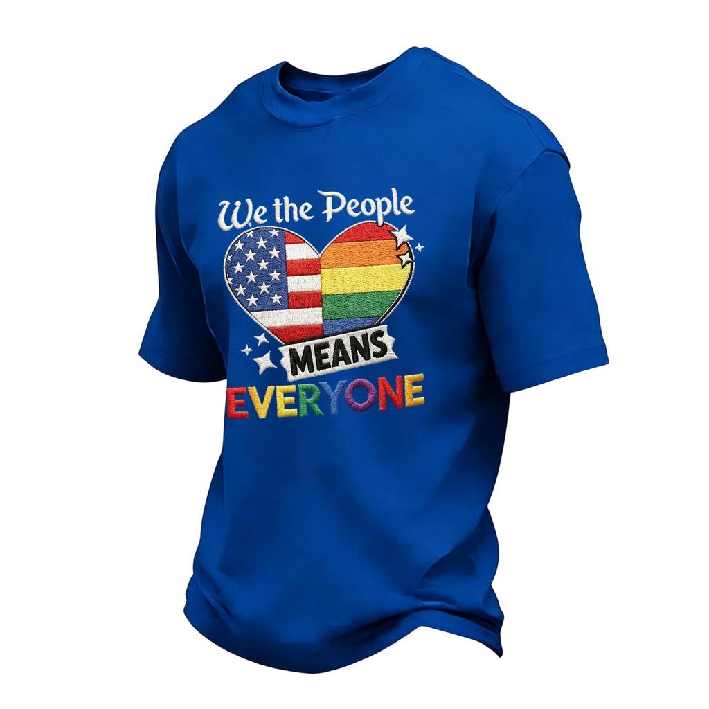 Men's Casual Short Sleeve Crew Neck T-Shirt with Patriotic Heart Print and Lettering Graphic for Everyday Wear