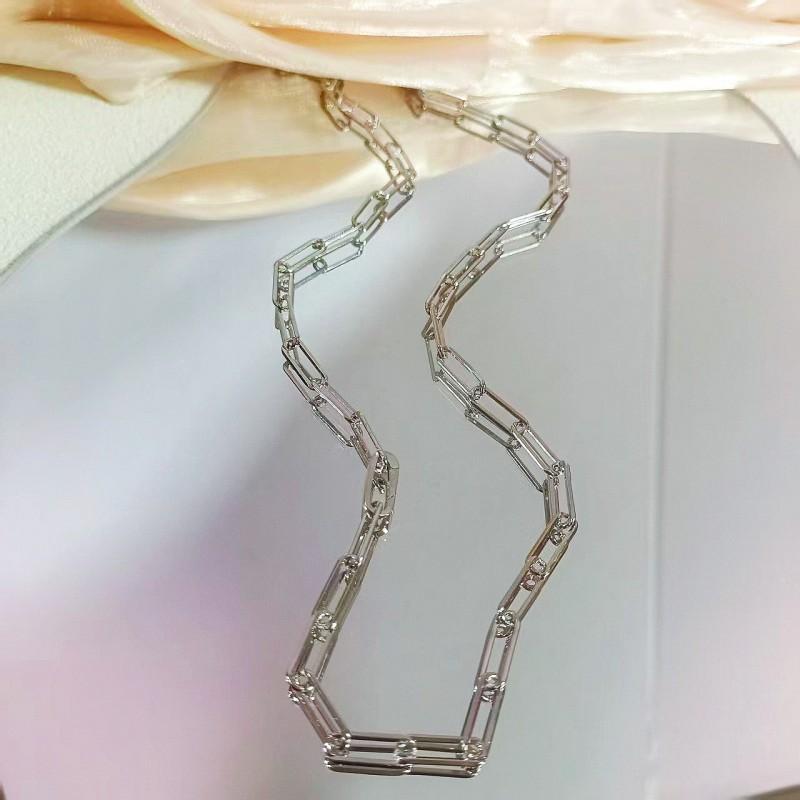 Minimalist U-Shaped Paperclip Chain Necklace Women Men Sterling Gold Plated Choker Pendant Jewelry