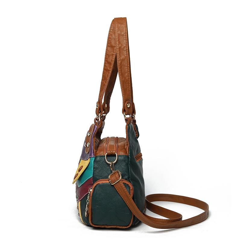 Colorful PU Leather Handbag for Women – Boho-Style Patchwork Design with Braided Details and Adjustable Strap, Perfect for Casual Wear