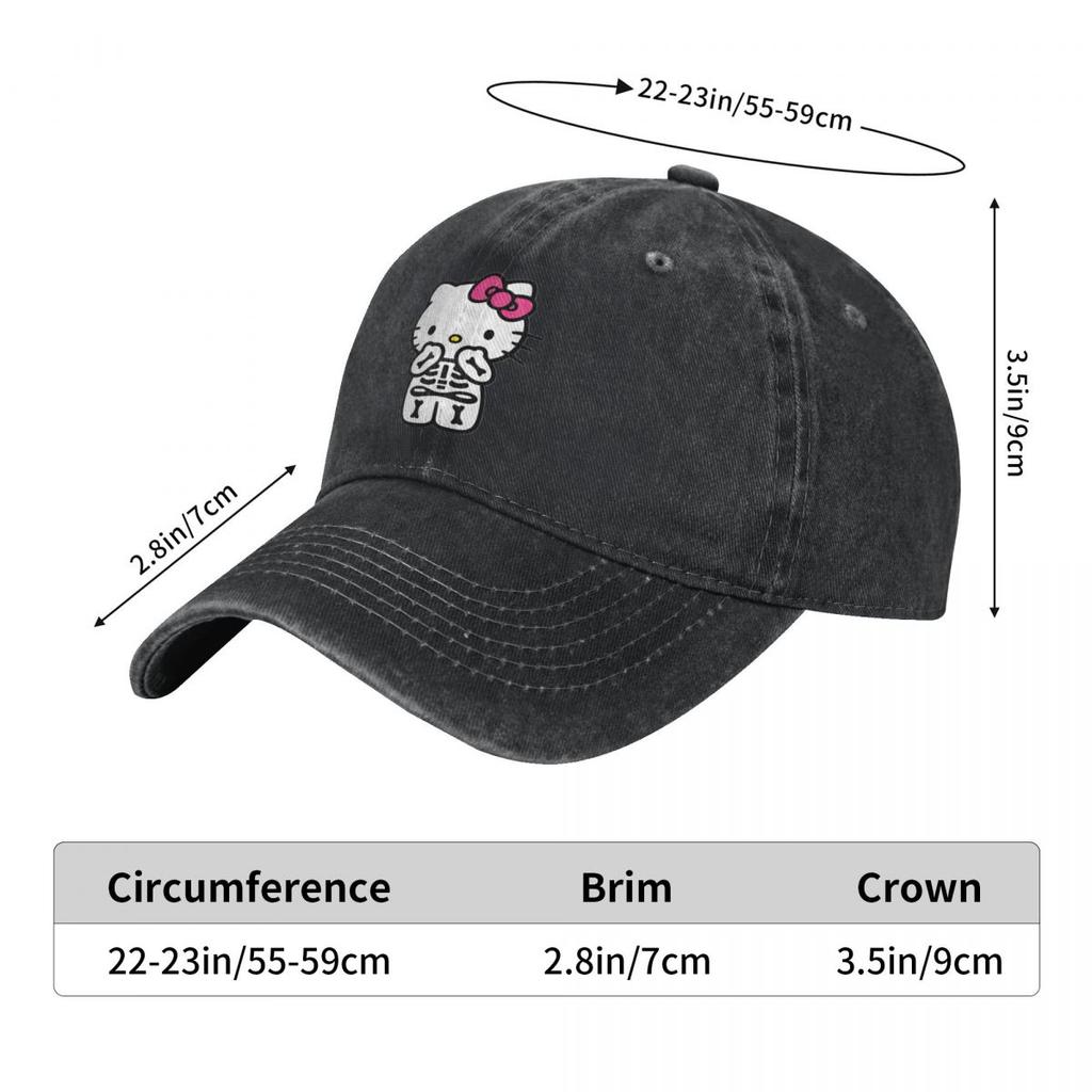 Skeleton Kitty Hellokitty Kawaii Cat Japanese Cartoon Baseball Caps Denim Washed Caps Hat Retro Outdoor Travel Gift Cap
