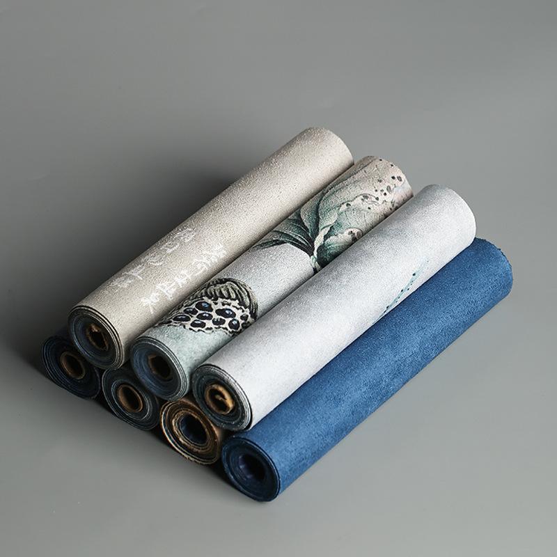 Cotton Linen Crafts Table Runner Chinese-Style Clear Lotus Drunk Suede Tea Table Tea Mat Dry Tea Towel Mat Tea Curtain Tea Towel