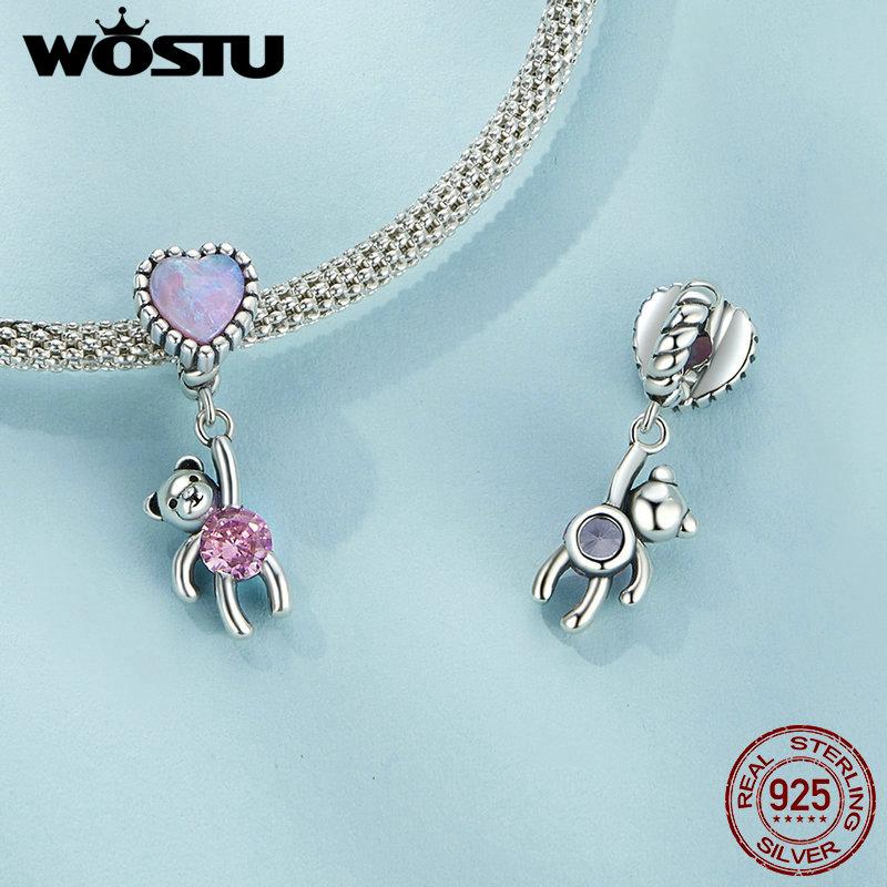 WOSTU Korálky s přívěskem medvídka ze sterlingového stříbra 925 pro náramek DIY šperky