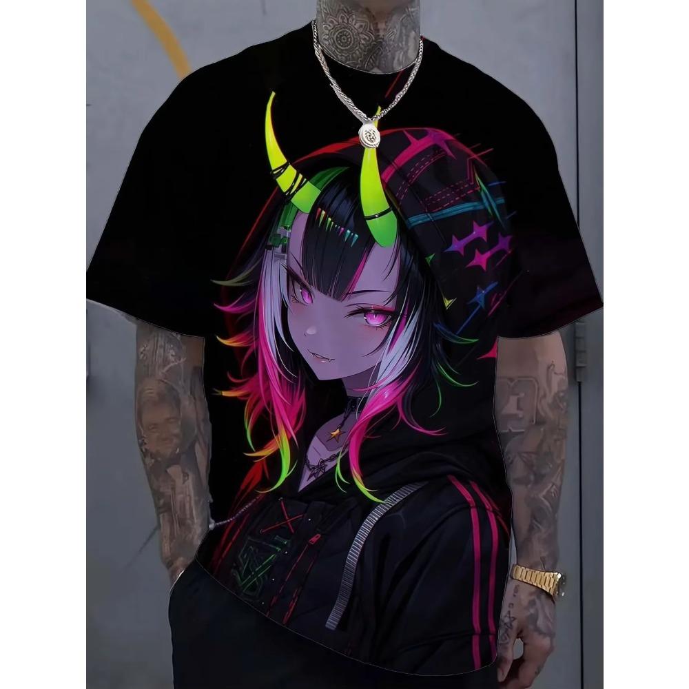 Summer Harajuku Top Short Sleeved Cartoon Tattoo Girl Pattern 3D Printed T-shirt Men's Oversized Sportswear Bad Girl Clothes
