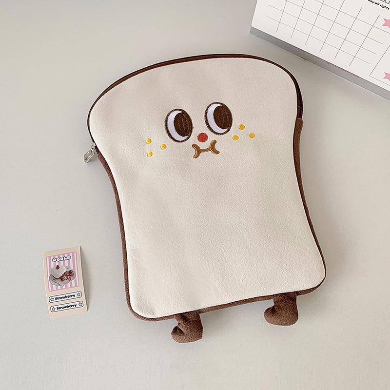 Ins Cartoon Plush Flat Storage Bag Soft Toast Desktop Storage Bag Student Portable Stationery Bag Pen Bag