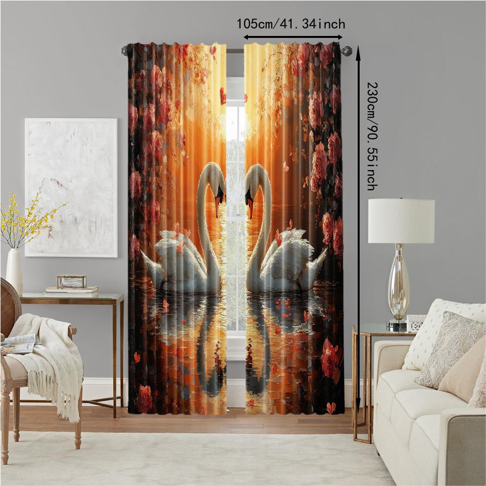 2 Pcs   Versatile Polyester Transparent Curtains for Home Decoration Valentine's Day Love Flower for Use In Bedrooms and Living