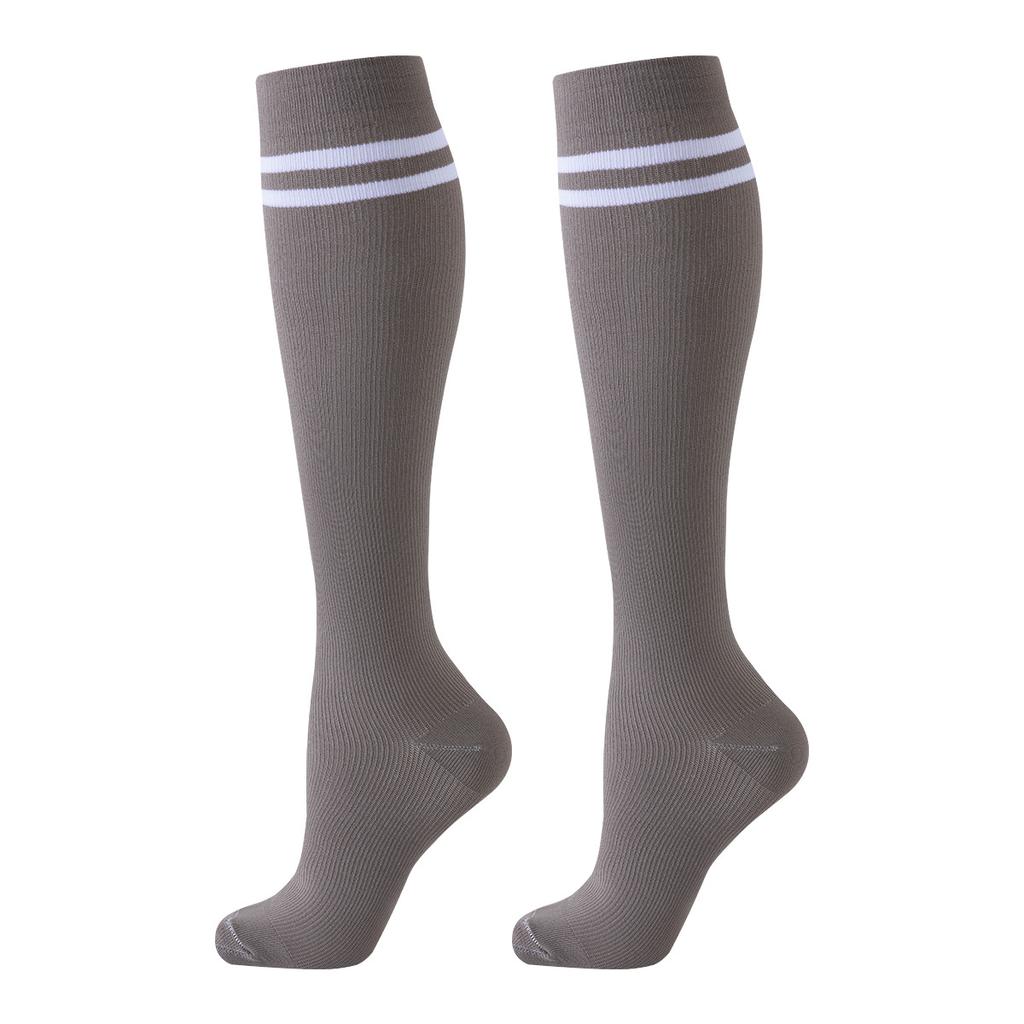 6 Pairs Of Two Bars Solid Color Sports Socks Compression Socks