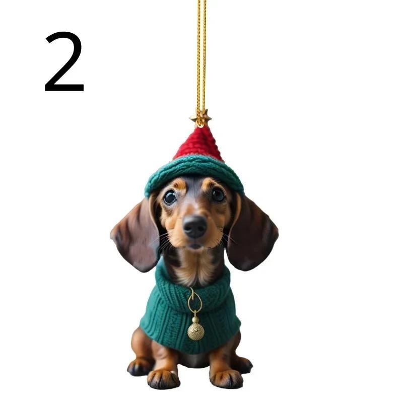 Christmas Cartoon Cute Dog Cat Ornaments Dachshund Dog Hanging Decoration Xmas Tree Pendant Home Party Supplies Car Decor Gifts