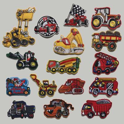 Car Set Applique On Clothes Embroidered Sew On Cool Truck Racing Car Earthmover Transfer Iron-On Heat Transfer New Garment Accessory Fabric DIY