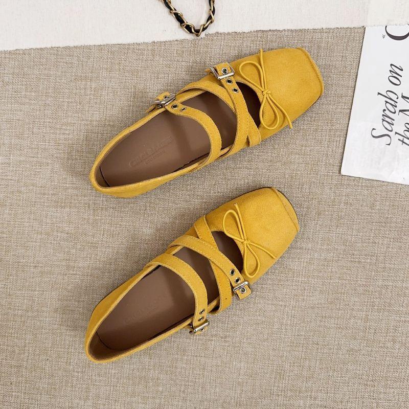 

Красные ретро туфли-лодочки женские 2025 весна новая пряжка-ремень балетки один педаль Мэри Джейн 40 жёлтый