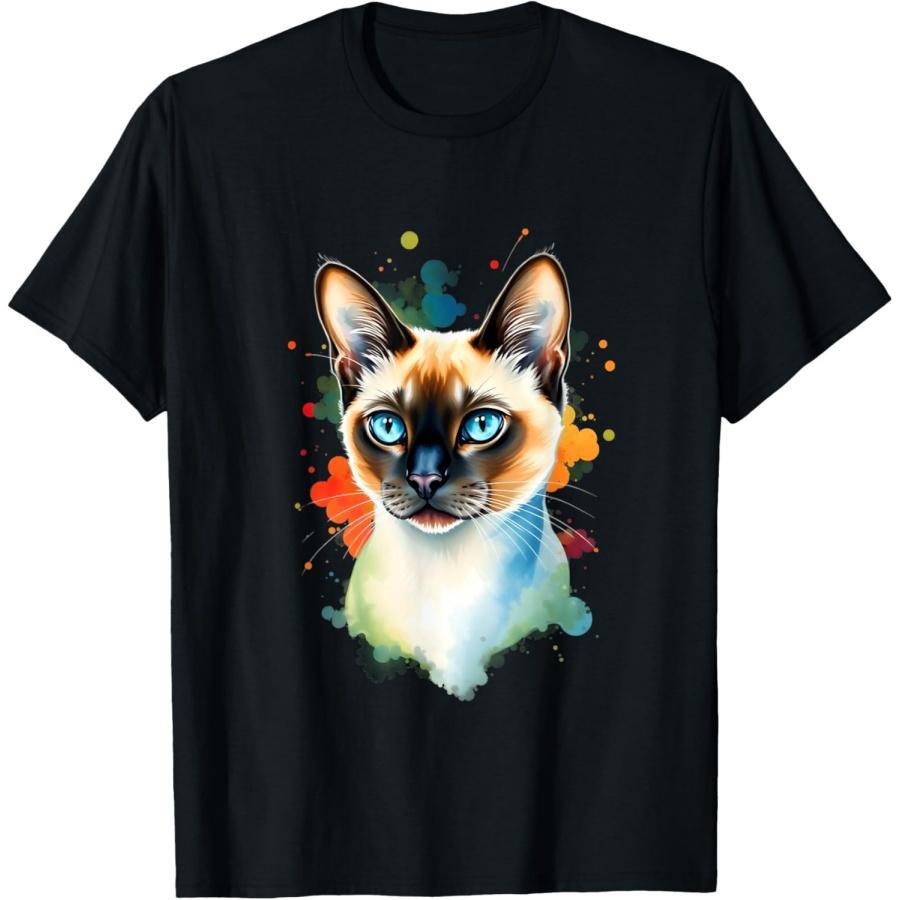 

Pop Art Watercolor Siamese Cat Artistic Color Splash Design Men Women Kids T-Shirt XXXXXL чорний