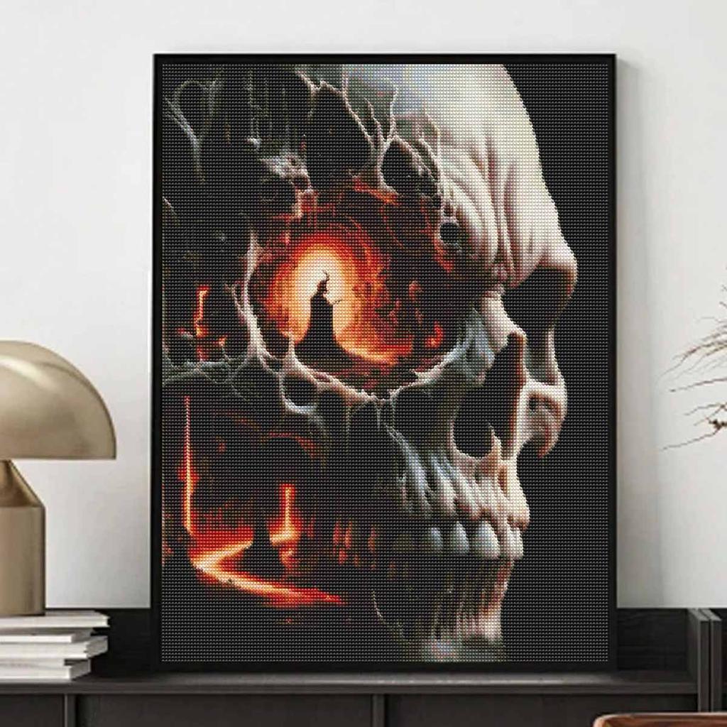 Halloween 5D Abstract Flame Skull Diamond Art Painting Kit Diamond Painting Home Decor DIY Crafts Wall Art For Living Room Decor Set