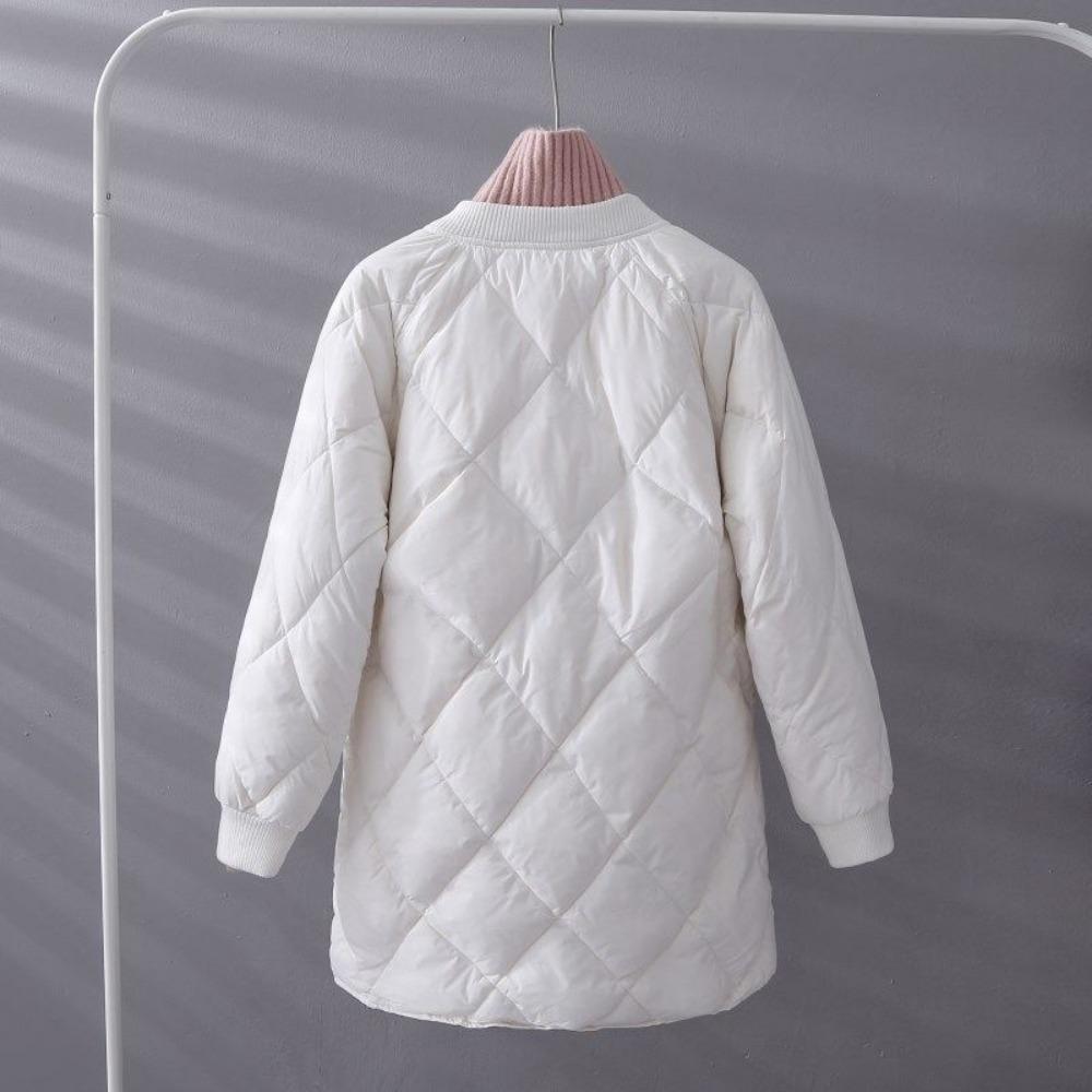 Women's Mid-Length Autumn and Winter Cotton Jacket - Korean Version Loose Diamond-Quilted Cotton Jacket, Korean Style Down Jacket