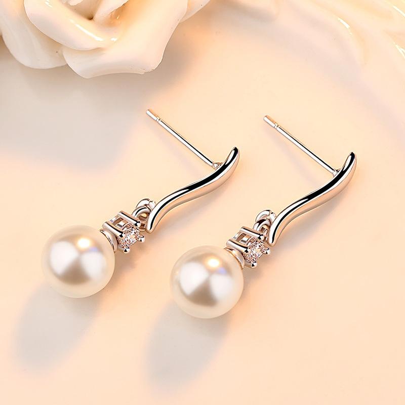 Solid 925 Silver Pearl Pendant Necklace Crystal Stud Earrings Jewelry Sets For Women New Trendy FQL23080