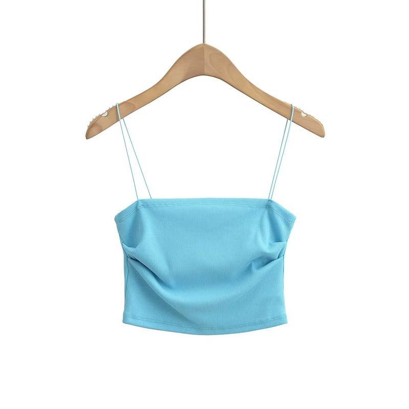 Summer Outwear Chest-Flattering Sexy Sling Women's Side Pleating Flat Vest Sleeveless Short Sexy Tops