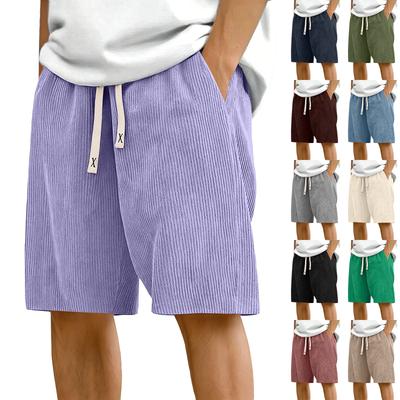 Men's Corduroy Casual Shorts Elastic Waistband Drawstring Outdoor Sports Shorts Lightweight Breathable Fabric Relaxed Fit