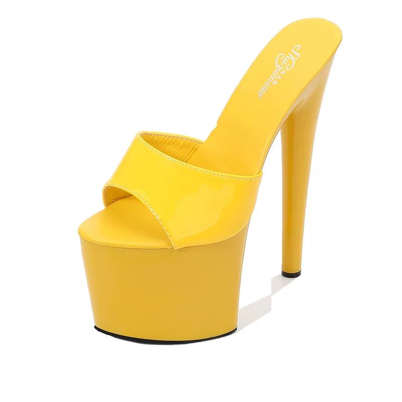 Fashion Leather slippers stiletto heels sexy black waterproof platform, hate the sky, super high slippers, women's summer