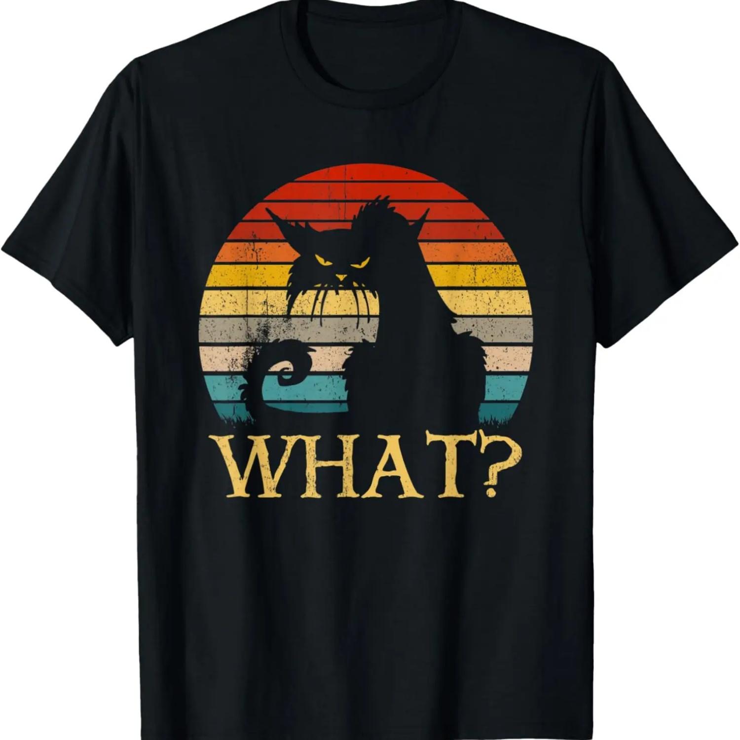 Retro Vintage Cat What_ Funny Black Cat Shirt, Murderous Cat T-Shirt S чёрный
