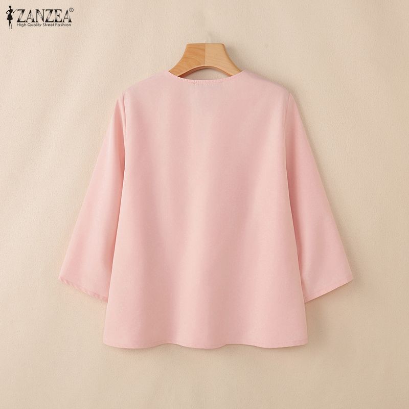 ZANZEA Women Casual Embroidery V-Neck Loose 3/4 Sleeve Blouse