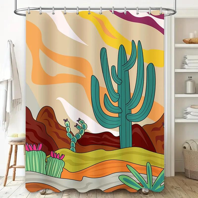 Bohemian Desert Cactus Shower Curtain Modern Bathroom Decor for Home Decoration in Various Sizes