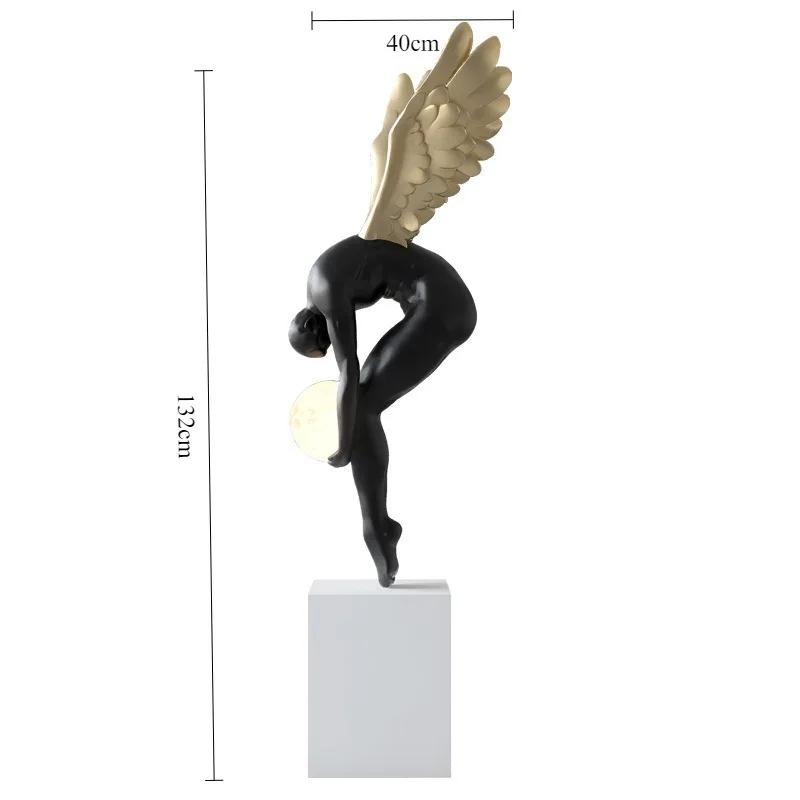 Creative Modern Abstract Wing Figure Model Statues Living Room Entrance Luminous Ornaments Indoor Floor Statue Home Decorative C