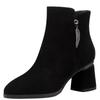 Frosted Shoes Women's New Thick Heel Black Versatile Comfortable Short Boots Rhinestone Fleece Warm Bare Boots Fashionable Mother Cotton Shoes