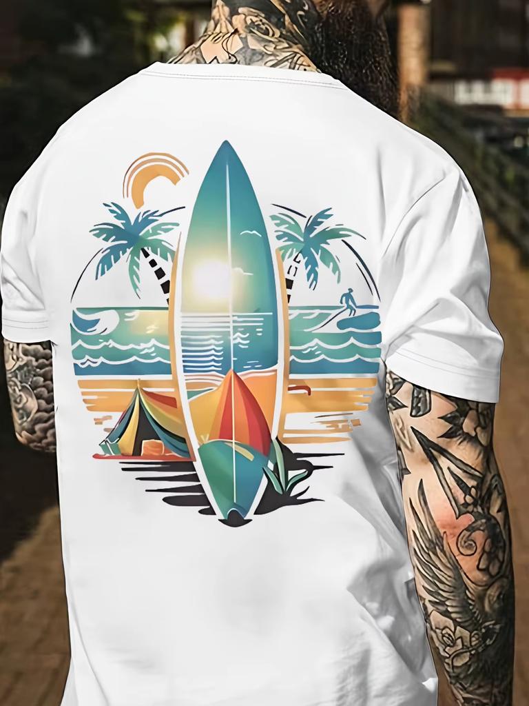 Summer Unisexs 100 Pure Cotton Casual Loose Size Holiday Beach Print Sports Comfortable Round Neck Short Sleeved Tshirt Top