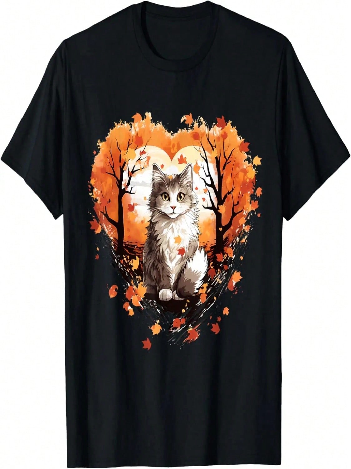Maple Cat Leaf Fall Hello Autumn Funny Cat Kitten Lover T-Shirt S разноцветный