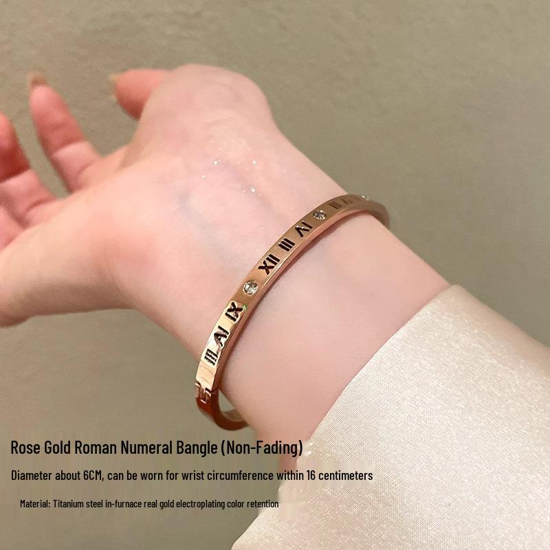 Roségoldfarbenes Sternenhimmel Titanstahl Damen Luxusarmband - Nicht verblassend, Schlichtes Kreisdesign
