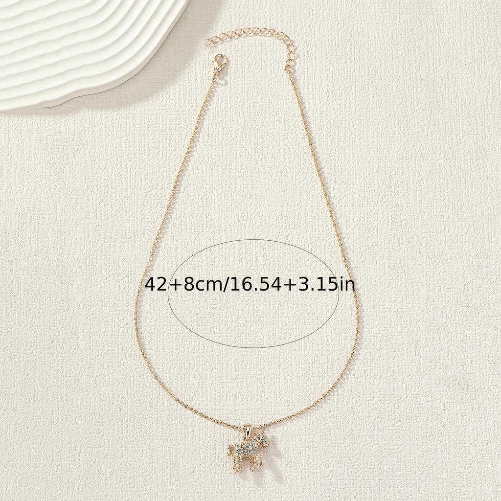 A Metal Rose Gold Rhinestone Unicorn Pendant Necklace Niche Temperament Diamond-set Design Light Luxury Style