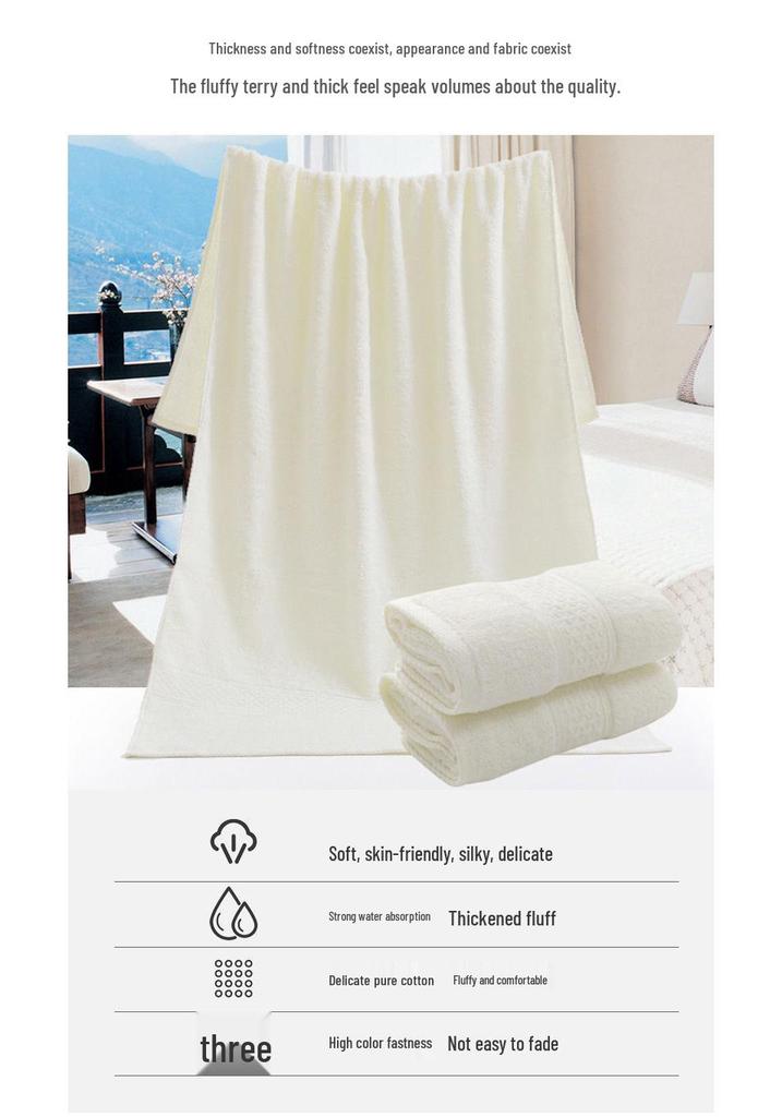 Soft Pure Cotton Bath Towel Set - 3-Piece Absorbent Combed Towels