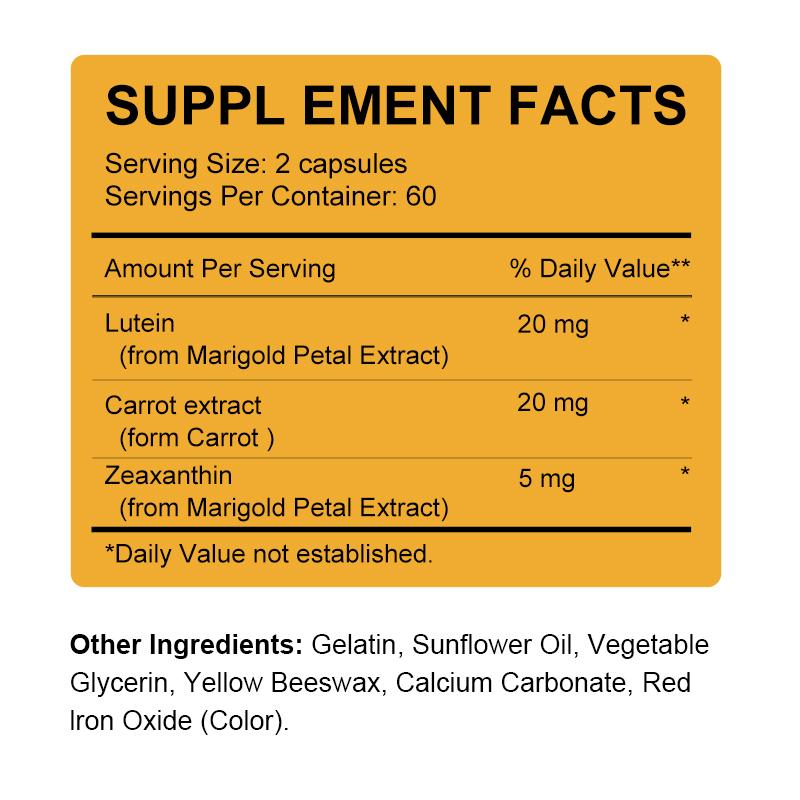 High-quality lutein capsules with carotene; suitable for men and women; nutritional supplement.