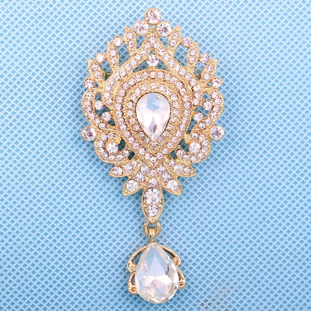 DIEZI Luxury Fashion Gold Color Bridal Crystal Brooch For Women Girls Gift Flower Rhinestone Scarf Bouquet Brooch Pins Wedding