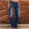 Damen Loch Jeans Vintage Ripped Denim Straight Pants 2025 Streetwear Bodenlang Mittlere Taille Gewaschen Distressed Damen Hose