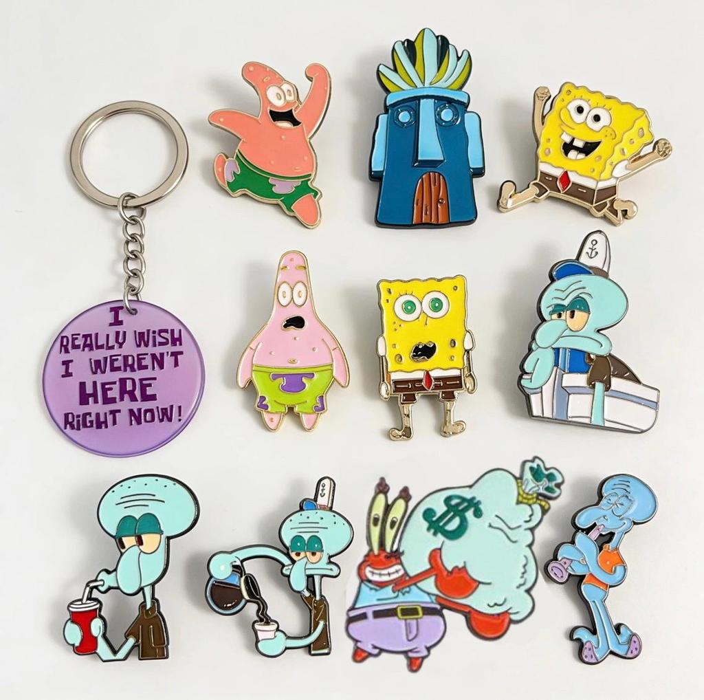SpongeBob Brooch Collection: Squidward, Patrick, Mr. Krabs - Cartoon Keychain Accessories