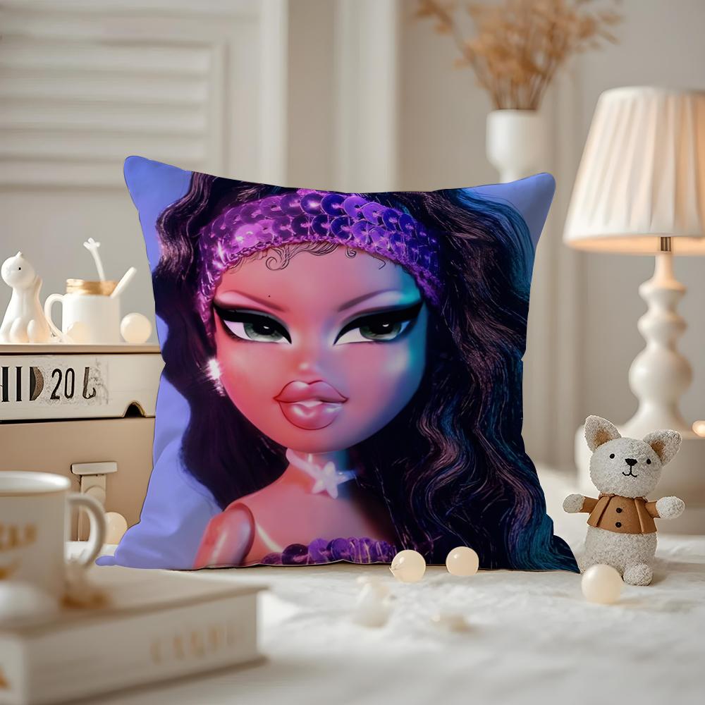 BBratzZ Fashion mMask gGirl Cushion Cover Antidustmite Pillowcase Invisible Zipper Silky Short Plush Sofa Cushion Cover