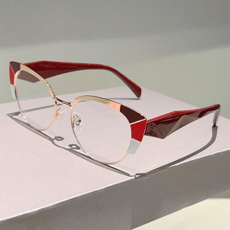 Oversized Cat Eye Glasses Women Stylish Patchwork Rim Optical Frames Trendy Brand Design Blue Light Blocking Eyeglasses