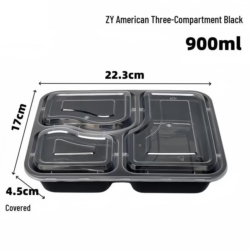 Disposable Rectangular 3-Compartment Meal Prep Containers