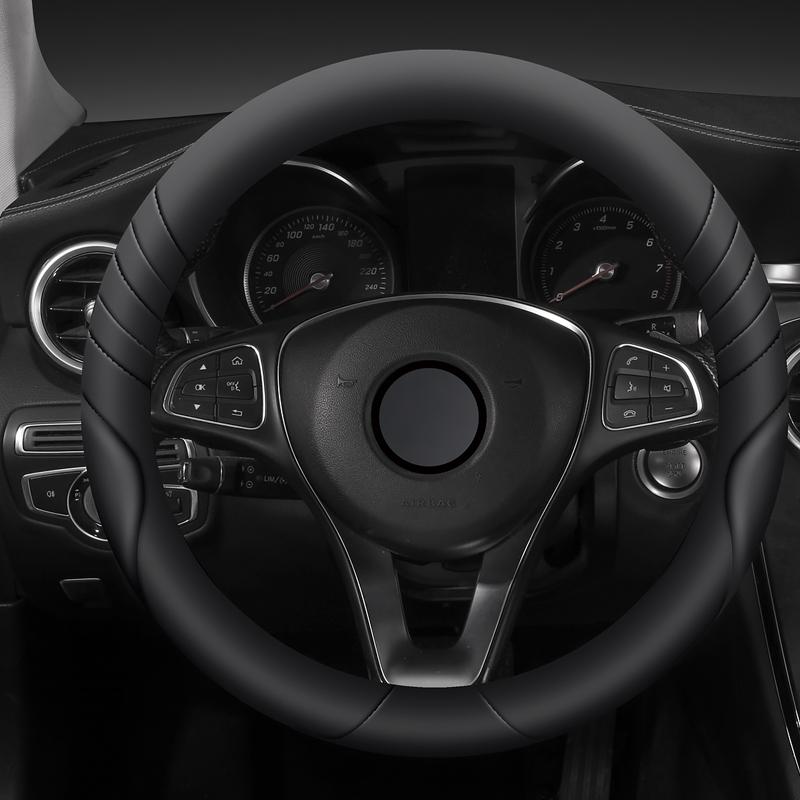 Car Steering Wheel Cover Universal  Durable Leather Cover with Anti-Slip Lining, for Steering Wheel with a Diameter of 14.5"-15"