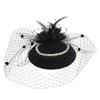 Feather Trimmed Faux Pearls Decorated Mesh Hat Elegant Evening Headwear Ideal For Wedding Guest Attires