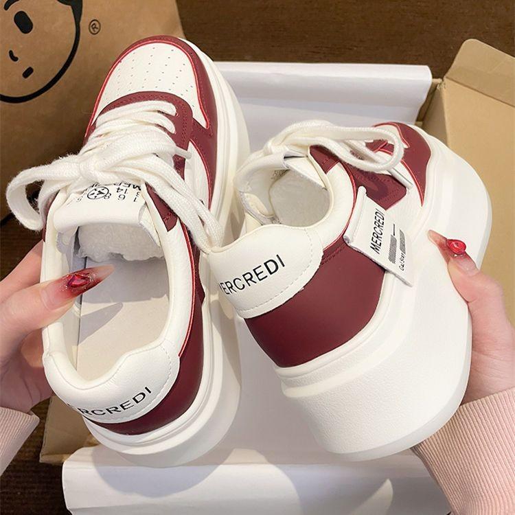 

Little white shoes women s niche design sense sports shoes thick baseplate shoes small people show height 40 бордовий