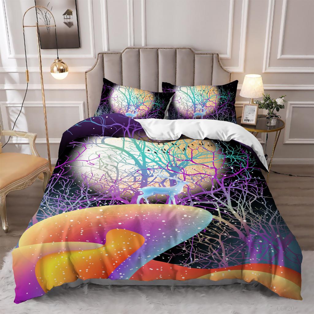 Seven-Color Deer 3D Digital Printing Kit, Quilt Cover, Bed Three-Piece Set