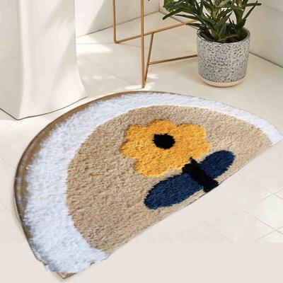 Tappetino a semicerchio Boho Flower Cartoon Panda Pattern Tappetino spesso e zerbino Assorbimento d'acqua Lavabile Tappetino da bagno antiscivolo per doccia Cucina