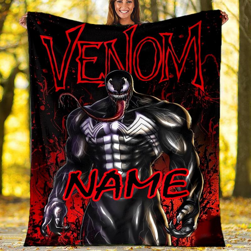 Customizable Venom Throw Blanket – Personalized Name, All-Season Cozy Snug Blanket, Machine Washable, Personalized Blanket