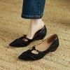 Fashion 2025 Spring Women Pumps Genuine Leather Women Shoes Pointed Toe Black Buckle Strap Mary Janes Shoes Ladies Shoes