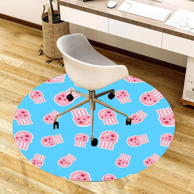 1pc Jellyfish Pattern Blue Pink Round carpet, Made of Polyester,Perfect for Decorating Office Chairs, Living Rooms,Vibrant Decorative Rug