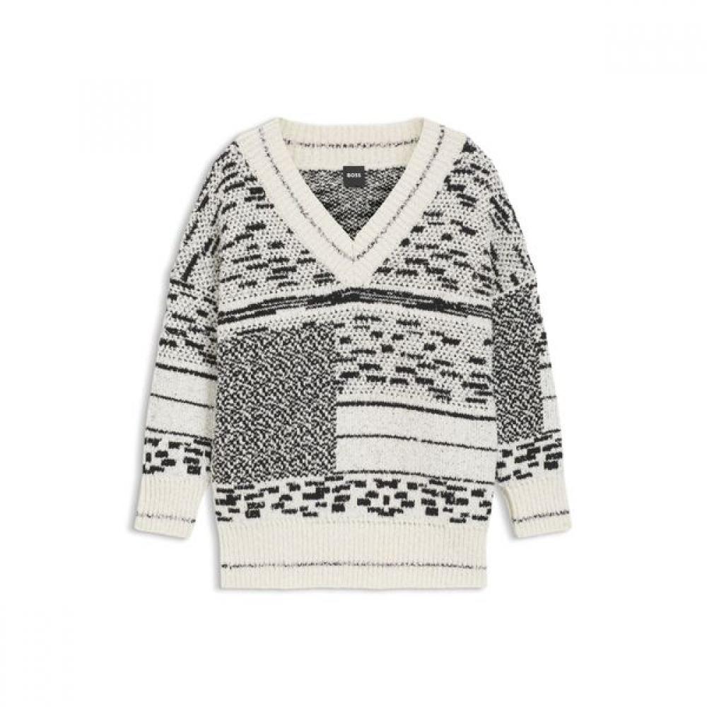 BoSS Women S Relaxed Fit Jacquard Pattern Cotton Blend Sweater Multi  5055324496