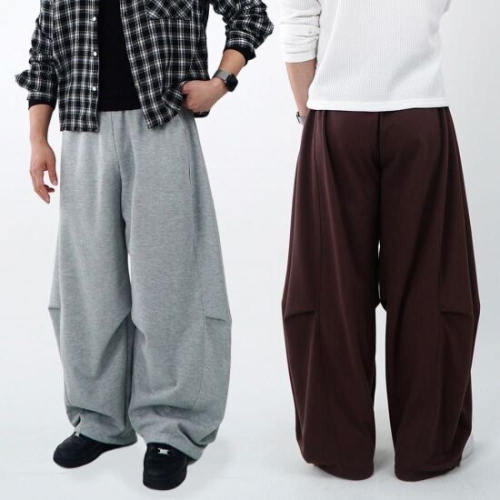Onl Men Curved Pintuck Wide Pants Balloon sweatPants