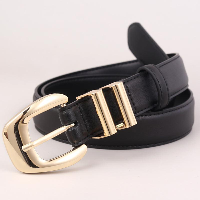 

Women Leather Belt With Gold Pin Buckle For Casual Office Wear And Denim Styles чёрный
