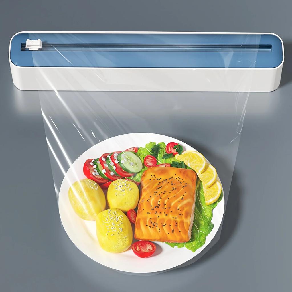 New 2-in-1 Plastic Wrap & Foil Dispenser with Slide Cutter - Durable Kitchen Organizer with Suction Cup Base for Home Use