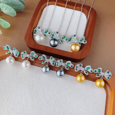 Pearl Set Earrings Needle Necklace Bow Pearl Design Temperament Premium Women'S